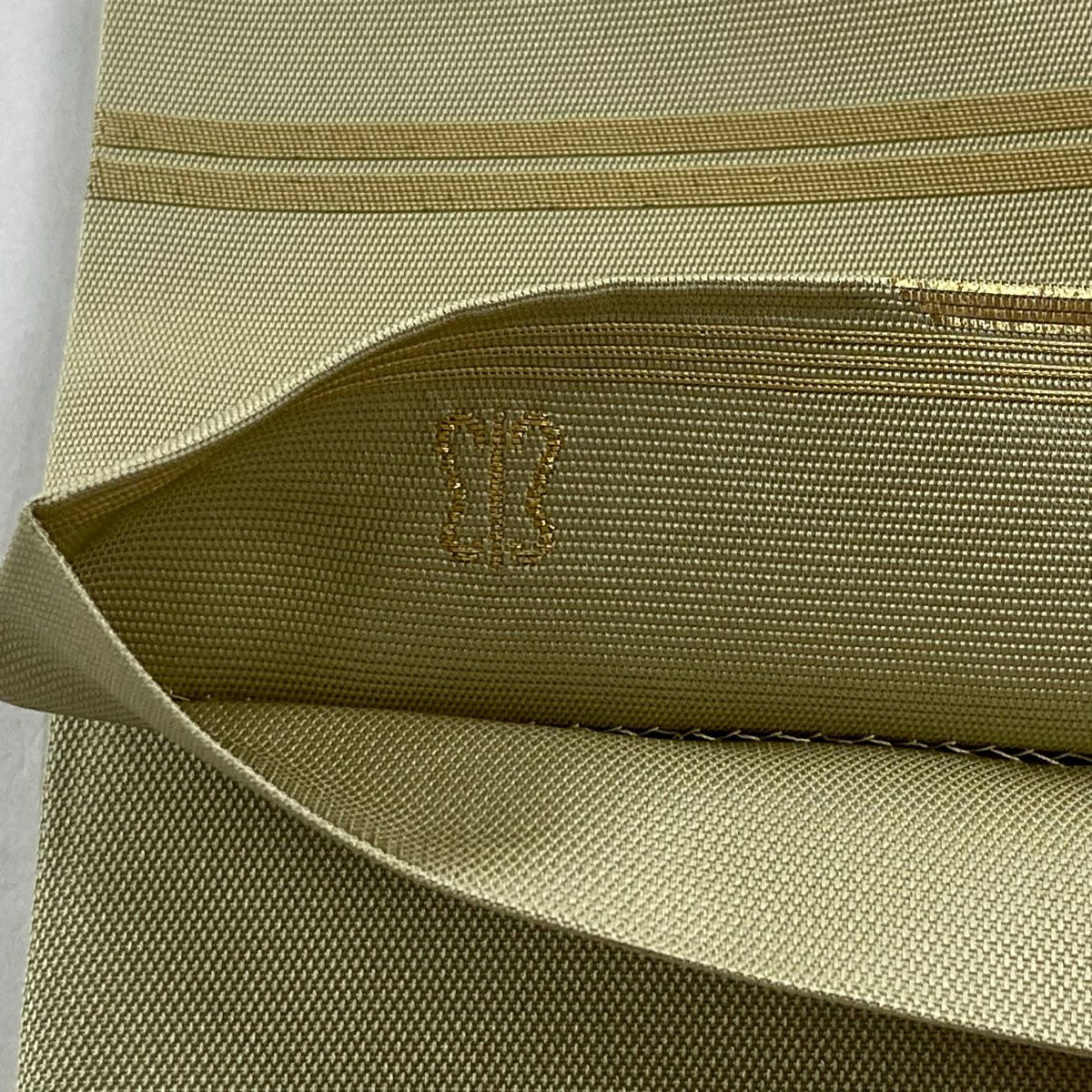 【美品】 袋帶 名品級 川島織物 落款あり 菱 幾何學 金彩裝飾 抹茶 六通 純蠶絲