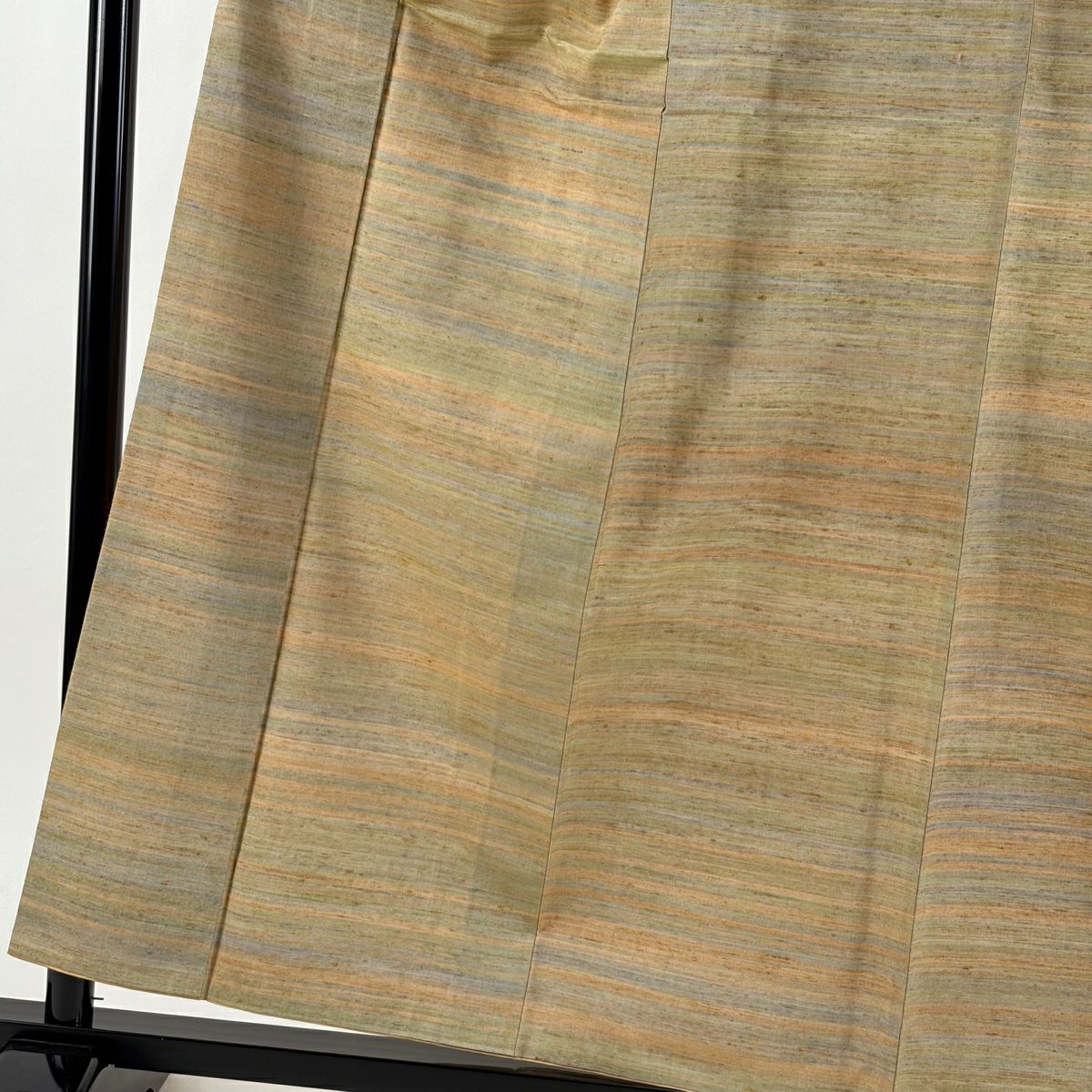 【美品】 紬織織 身長158cm 袖長64cm M 雙層 縞 黃土 純蠶絲 秀品級
