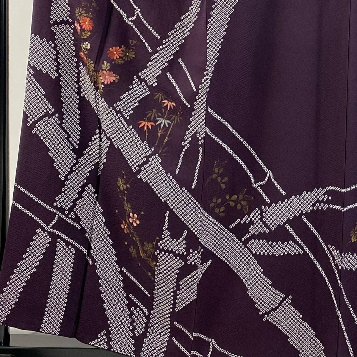 訪問服 身長157cm 袖長63cm S 雙層 竹子梅花 菊花 刺繡 金糸 紫 純蠶絲 秀品級