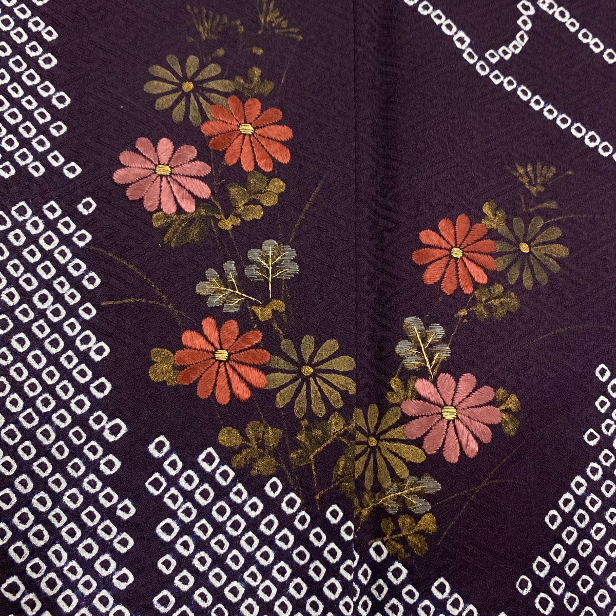 訪問服 身長157cm 袖長63cm S 雙層 竹子梅花 菊花 刺繡 金糸 紫 純蠶絲 秀品級