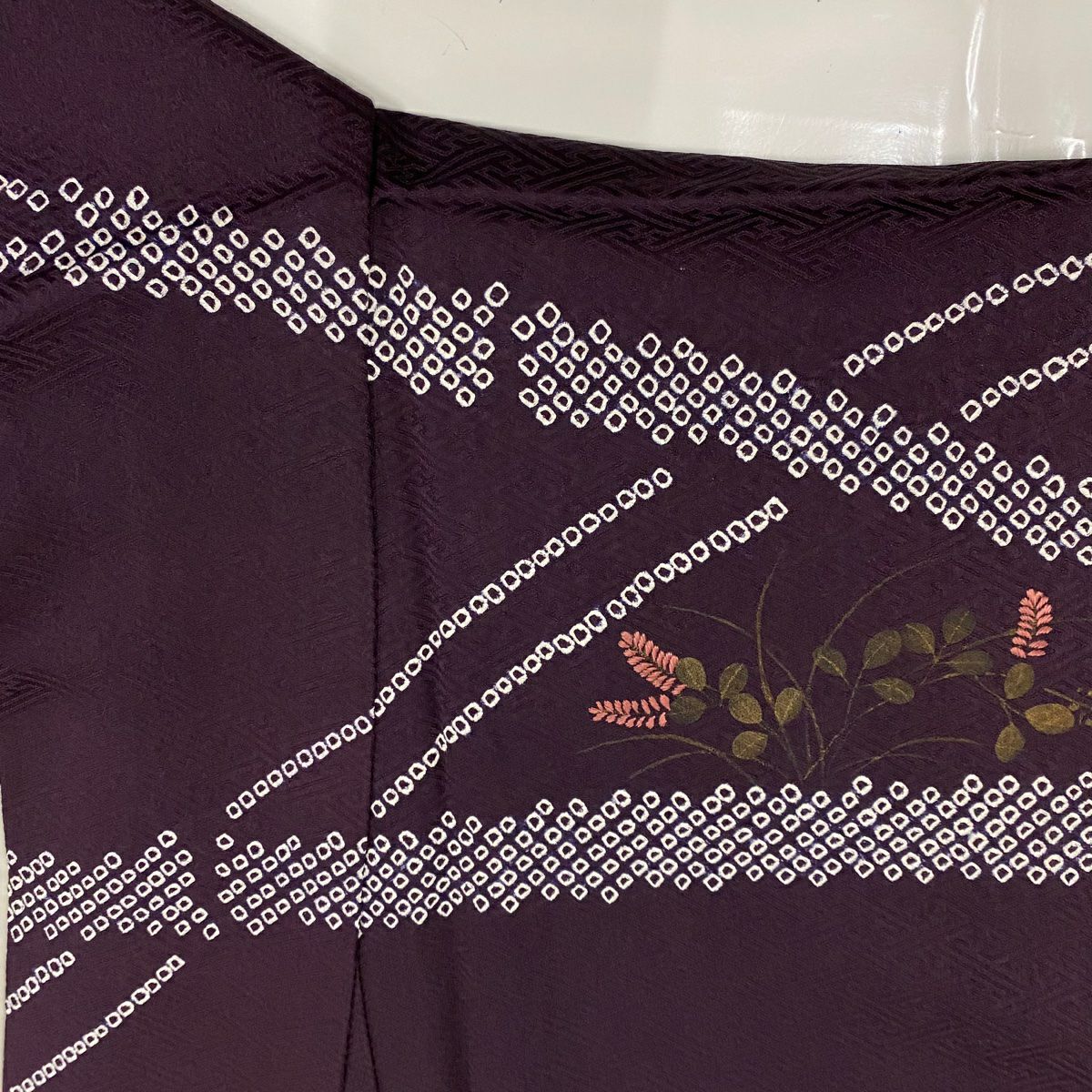 訪問服 身長157cm 袖長63cm S 雙層 竹子梅花 菊花 刺繡 金糸 紫 純蠶絲 秀品級