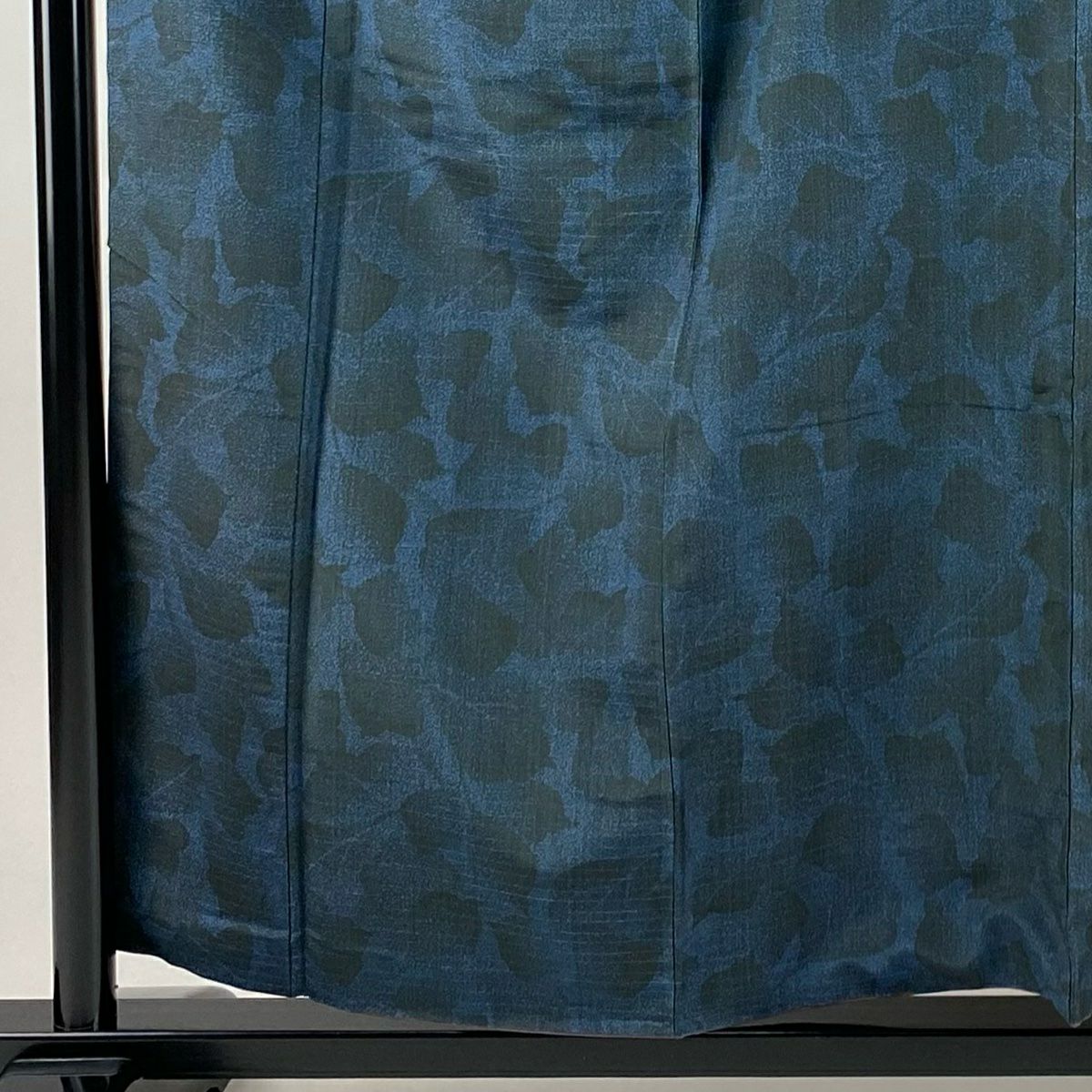 【美品】 紬織 身長157cm 袖長67cm M 雙層 葉柄 深藍 純蠶絲 秀品級