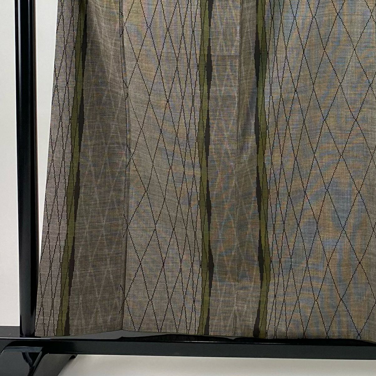 紬織 身長158.5cm 袖長63.5cm S 雙層 縞 菱格子 焦茶 純蠶絲 秀品級
