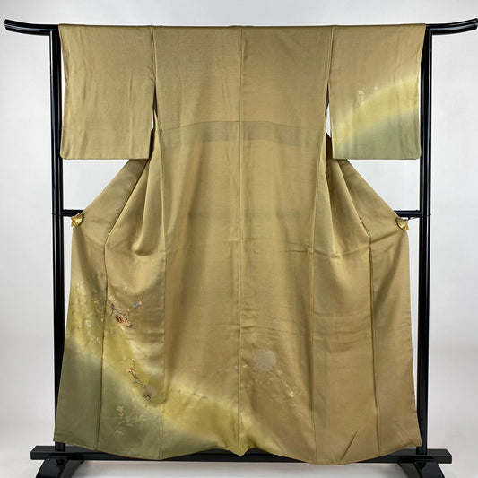 付下 身長157cm 袖長63.5cm S 雙層 枝梅花 菊花 刺繡 金銀彩 黃土 純蠶絲 秀品級