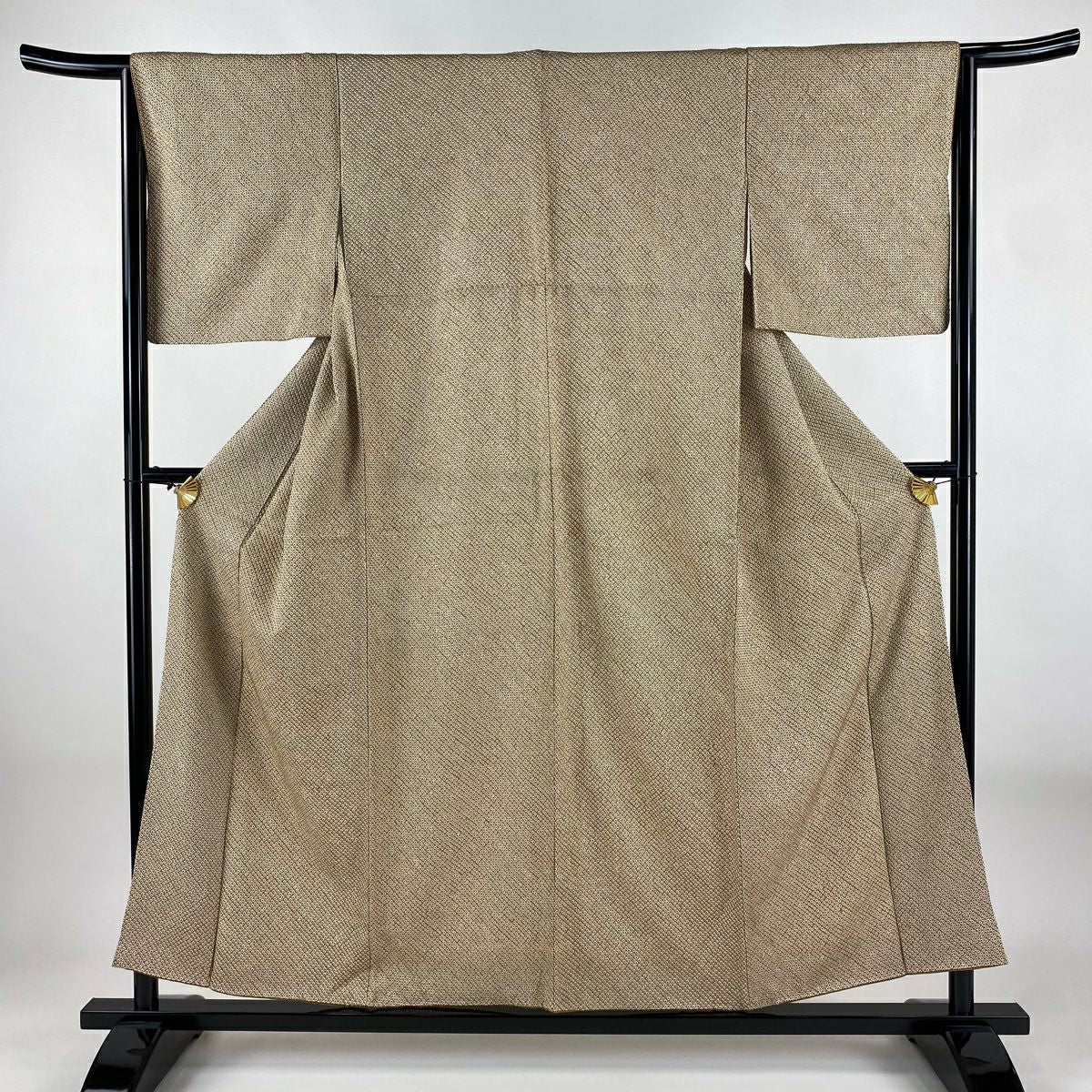 小紋 身長155cm 袖長64cm M 雙層 疋田 總絞染 薄茶 純蠶絲 秀品級