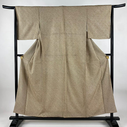 小紋 身長155cm 袖長64cm M 雙層 疋田 總絞染 薄茶 純蠶絲 秀品級