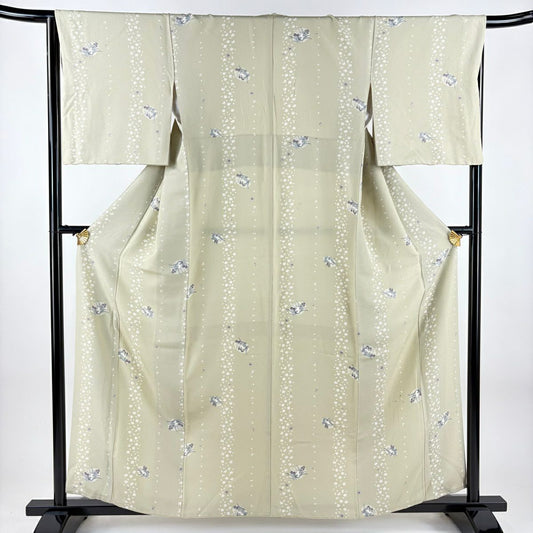小紋 身長158cm 袖長66cm M 雙層 兔子 草花紋紋 灰綠 純蠶絲 秀品級