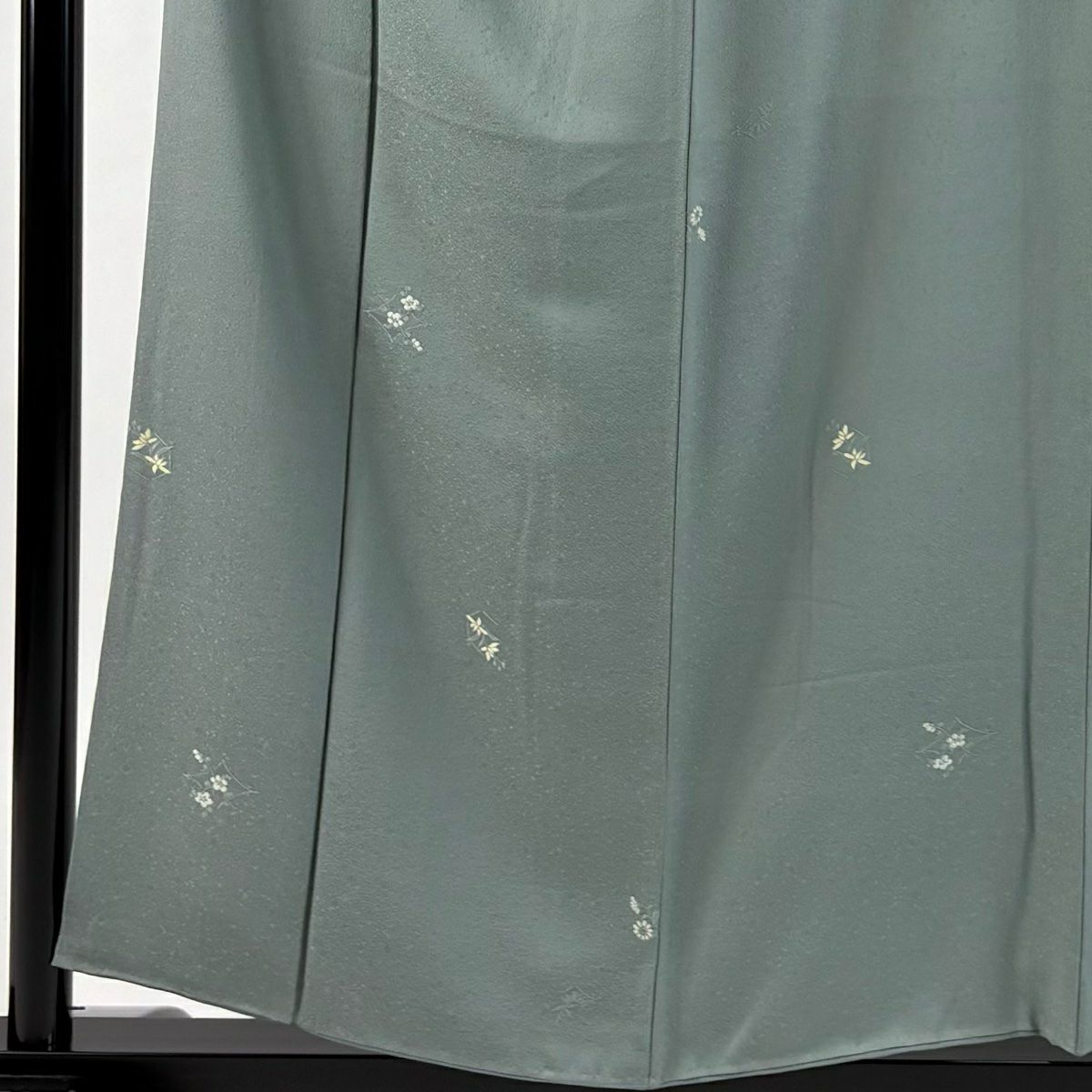 小紋 身長156cm 袖長62cm S 雙層 柿本市郎 落款あり 草花紋紋 枝梅花 綠 純蠶絲 秀品級 一つ紋