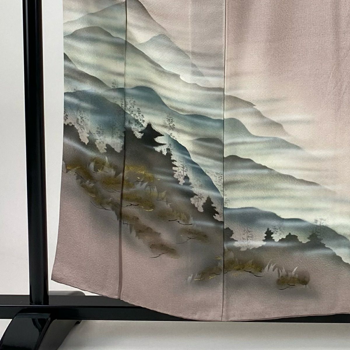 付下 身長156cm 袖長64.5cm M 雙層 山並輪廓 金銀彩 漸層 淺粉色 純蠶絲 優品級