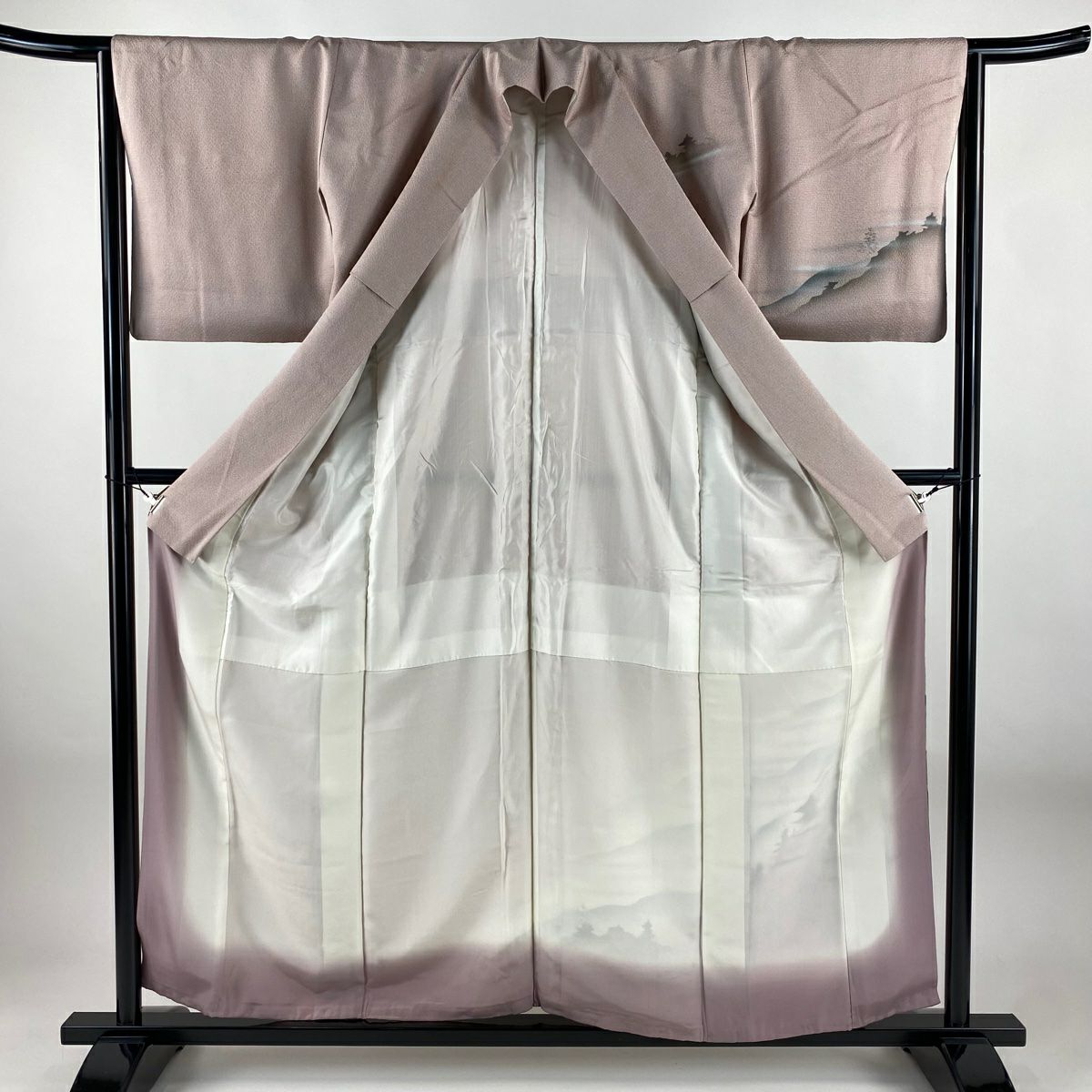 付下 身長156cm 袖長64.5cm M 雙層 山並輪廓 金銀彩 漸層 淺粉色 純蠶絲 優品級