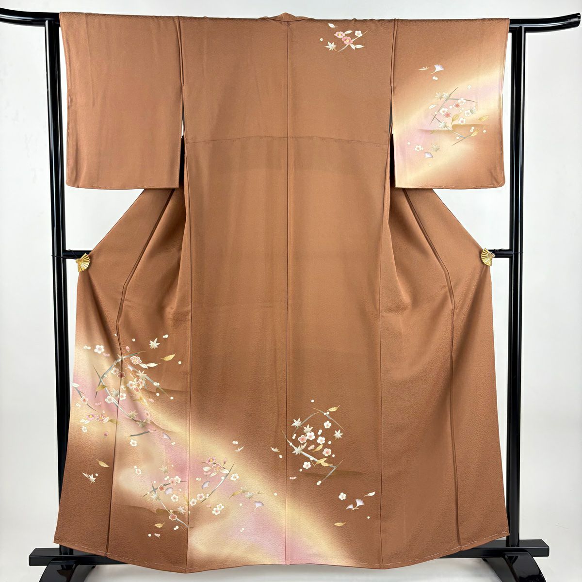 【美品】訪問服 身長159cm 袖長61.5cm S 雙層 吹寄 金銀彩 漸層 淺茶 純蠶絲 優品級