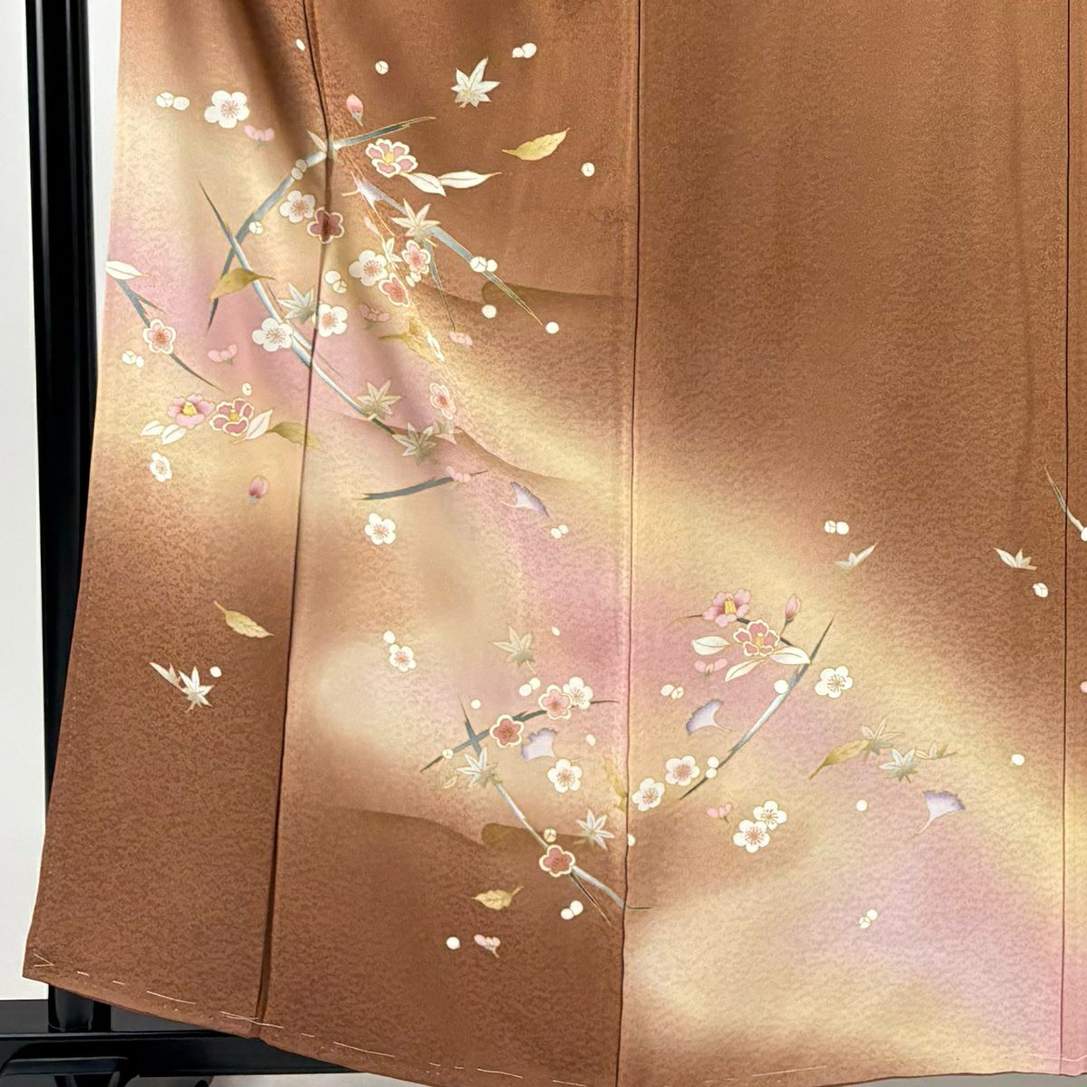【美品】訪問服 身長159cm 袖長61.5cm S 雙層 吹寄 金銀彩 漸層 淺茶 純蠶絲 優品級