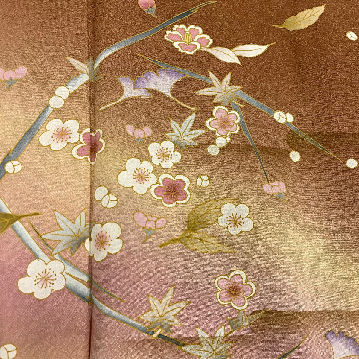 【美品】訪問服 身長159cm 袖長61.5cm S 雙層 吹寄 金銀彩 漸層 淺茶 純蠶絲 優品級