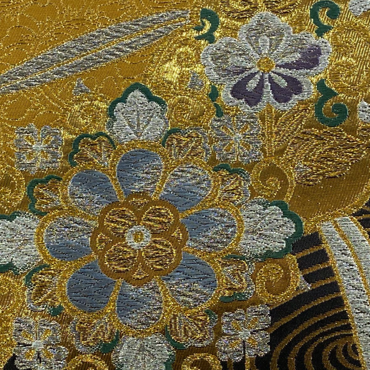 【美品】 袋帶 秀品級 雪輪 華紋 金銀彩 金金箔 金 六通 純蠶絲