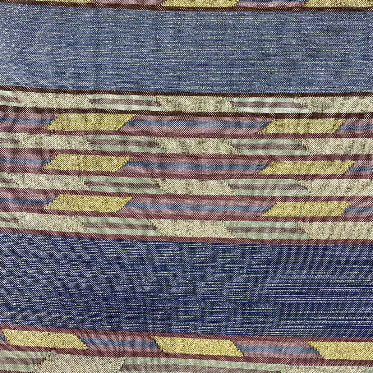 【美品】 袋帶 秀品級 縞 幾何學 金絲 灰色 大鼓圖案 純蠶絲