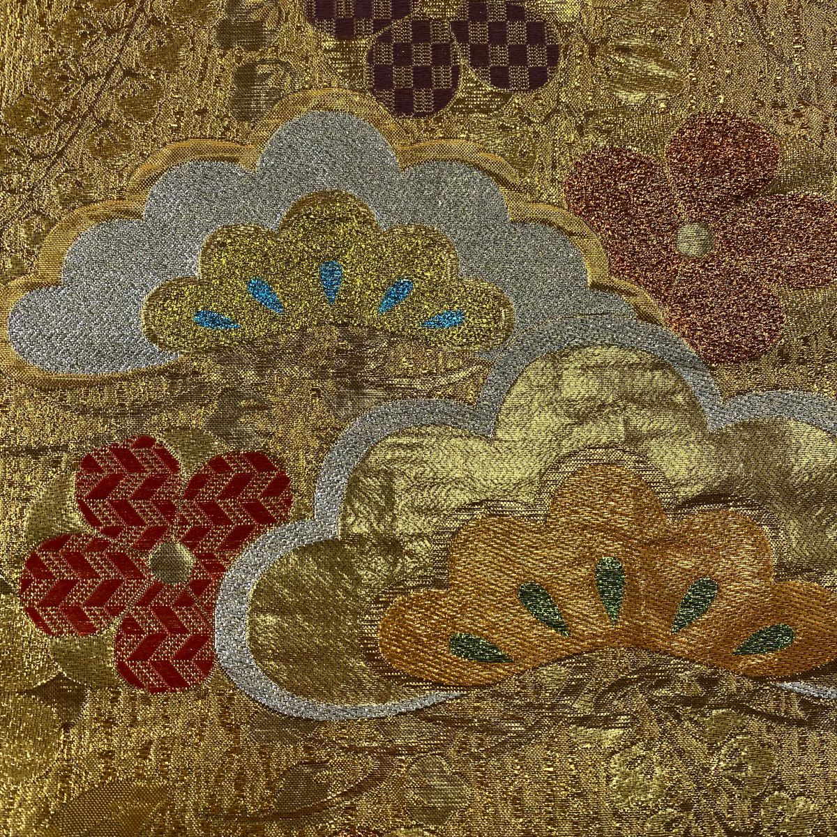 袋帶 秀品級 松樹 梅花 金絲 金金箔 金色 六通 純蠶絲