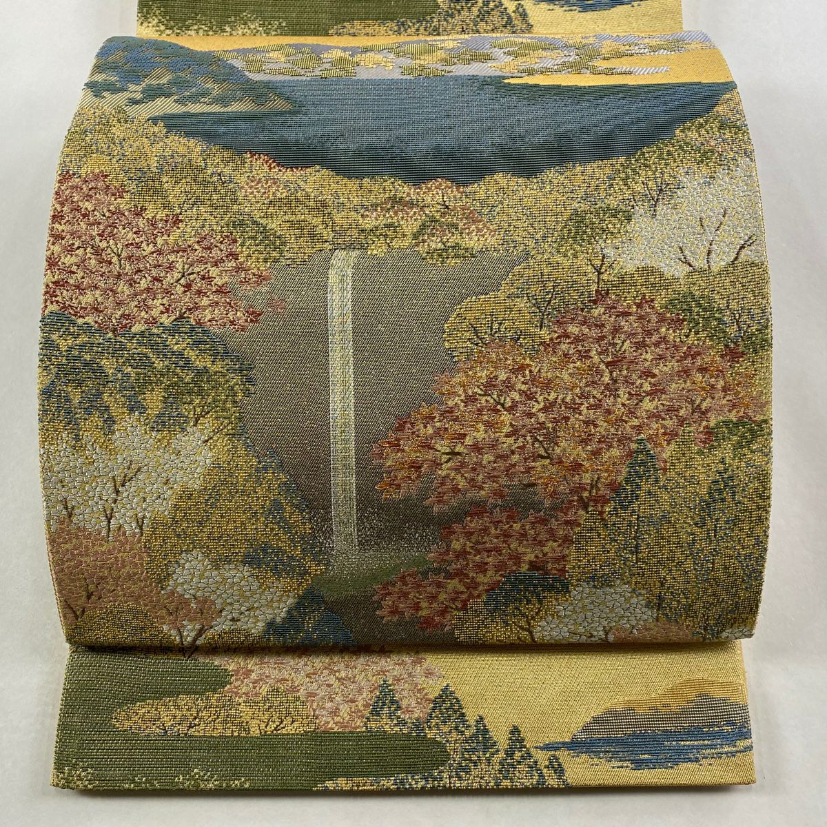 【美品】 袋帶 秀品級 風景 樹木 金絲 金金箔 金色 六通 純蠶絲