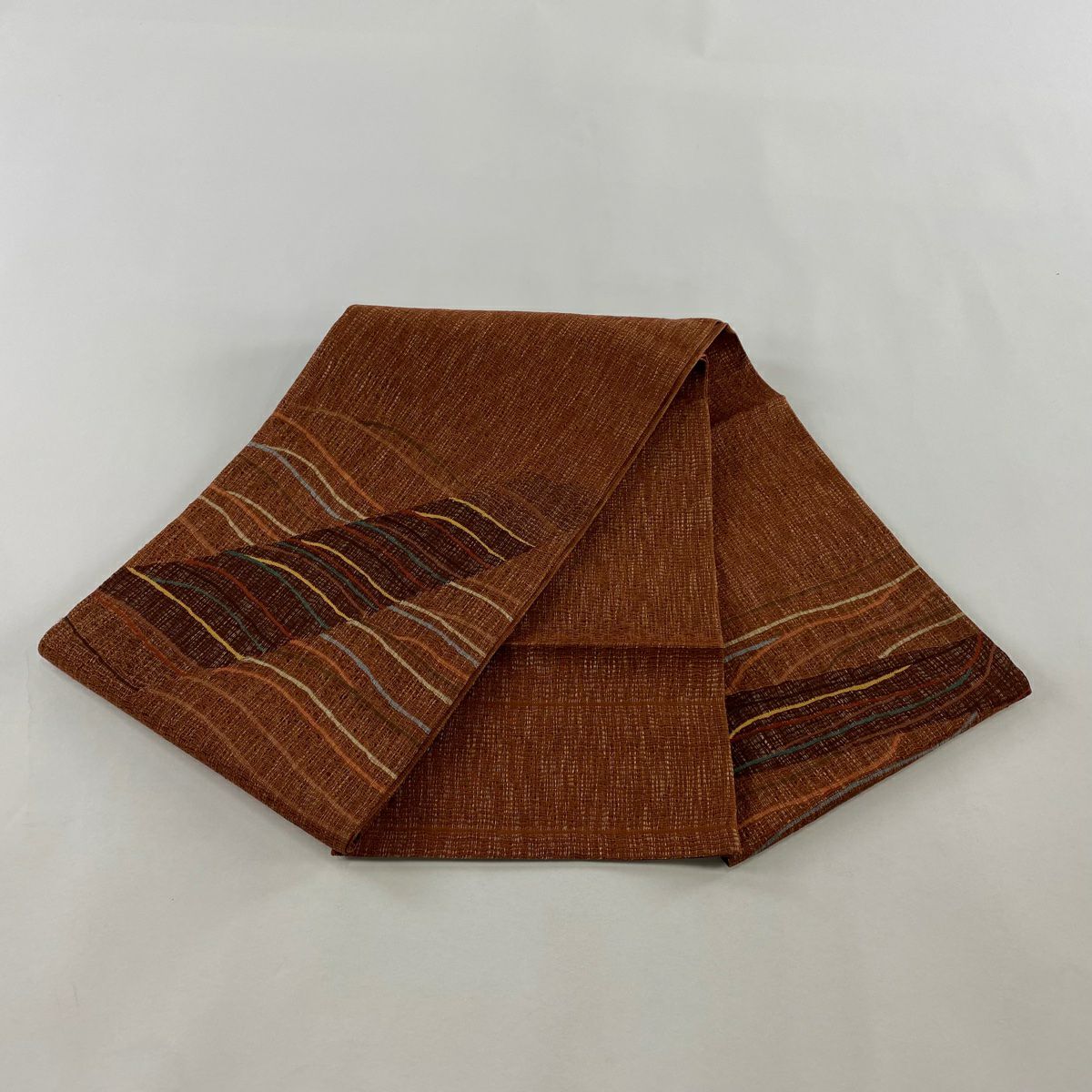 【美品】 袋帶 優品級 夏帶 關西仕立 幾何圖案 金絲 紅茶 大鼓圖案 純蠶絲