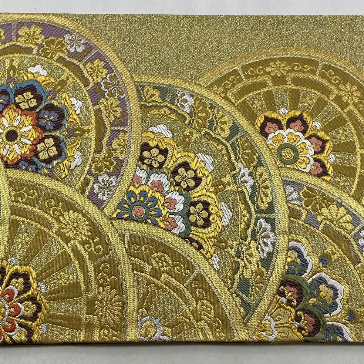【美品】 袋帶 秀品級 片輪車 華紋 刺繡 金銀彩 金 六通 純蠶絲
