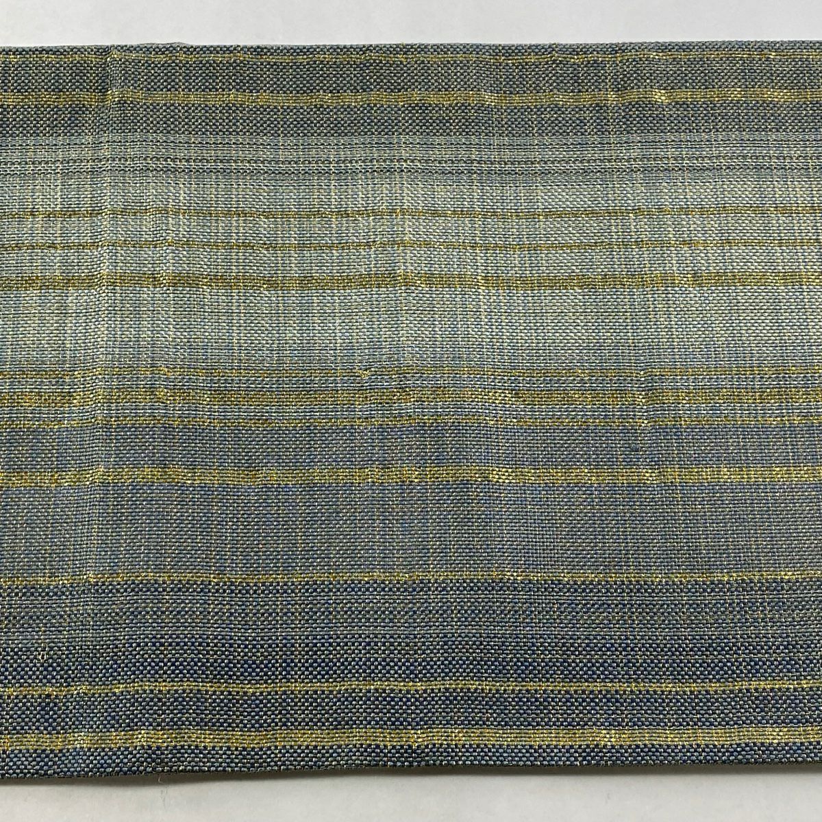【美品】 袋帶 秀品級 縞 金糸 灰綠 お太鼓柄 純蠶絲