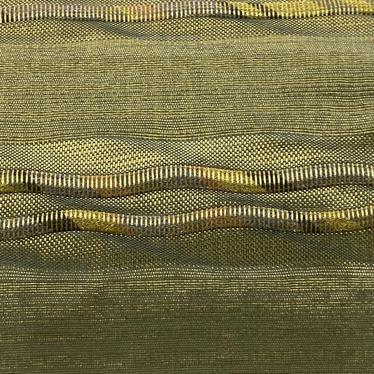 【美品】 袋帶 秀品級 縞 金絲 灰綠 お太鼓圖案 純蠶絲