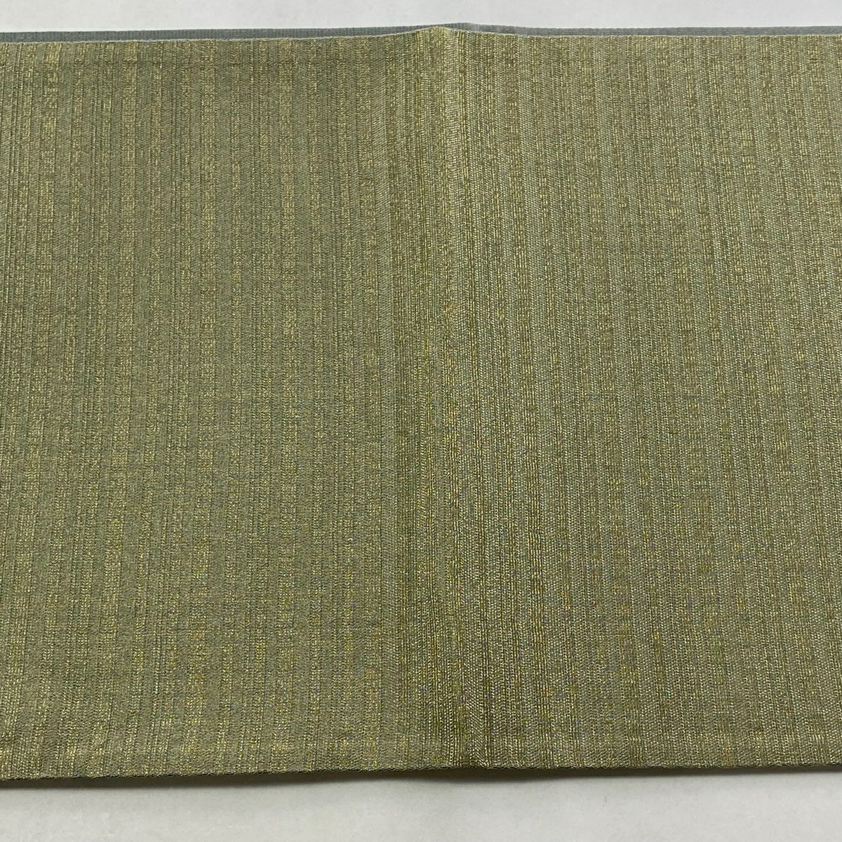 【美品】 袋帶 秀品級 縞 金絲 灰綠 お太鼓圖案 純蠶絲