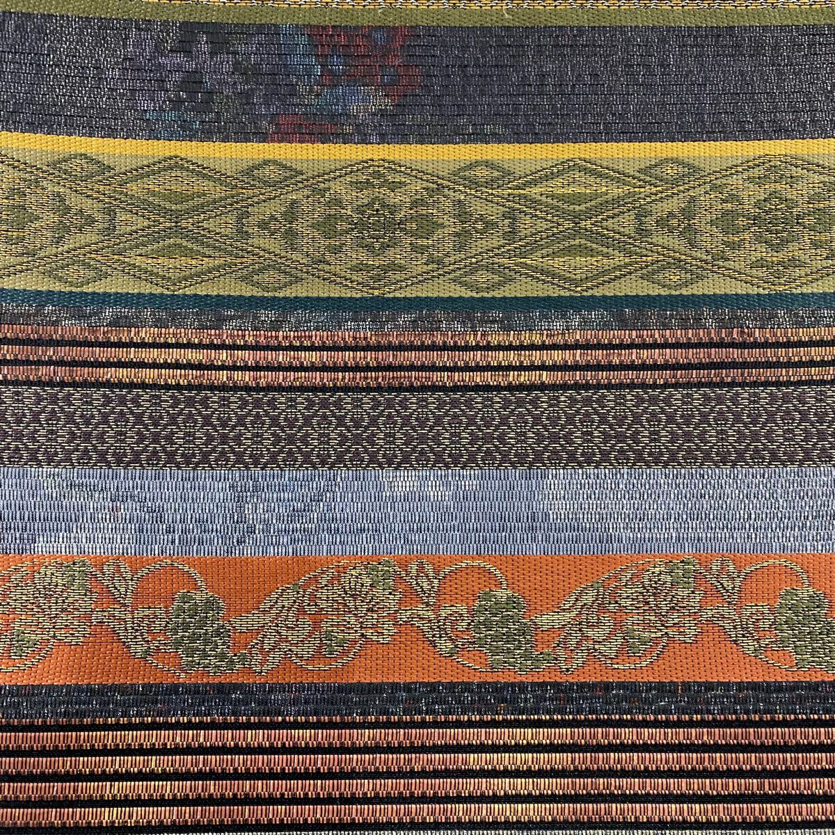 【美品】 袋帶 秀品級 華紋 葡萄 金金箔 黑灰 六通 純蠶絲
