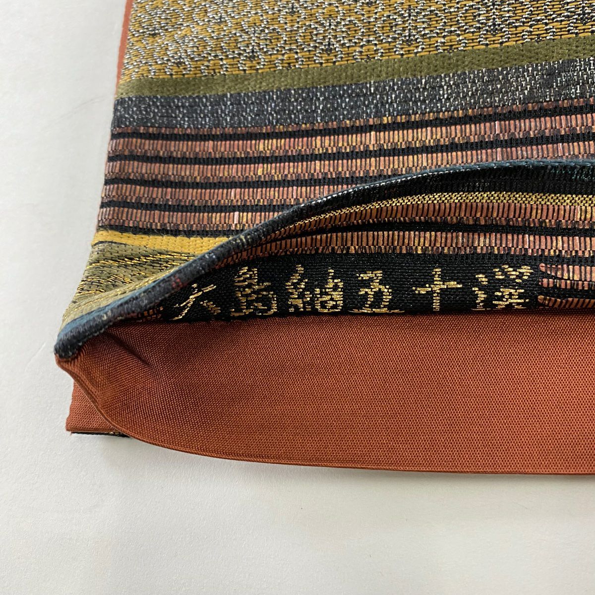 【美品】 袋帶 秀品級 華紋 葡萄 金金箔 黑灰 六通 純蠶絲