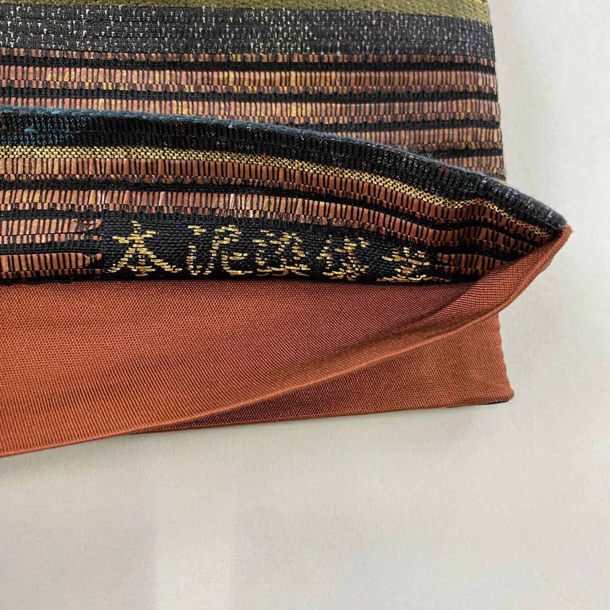 【美品】 袋帶 秀品級 華紋 葡萄 金金箔 黑灰 六通 純蠶絲