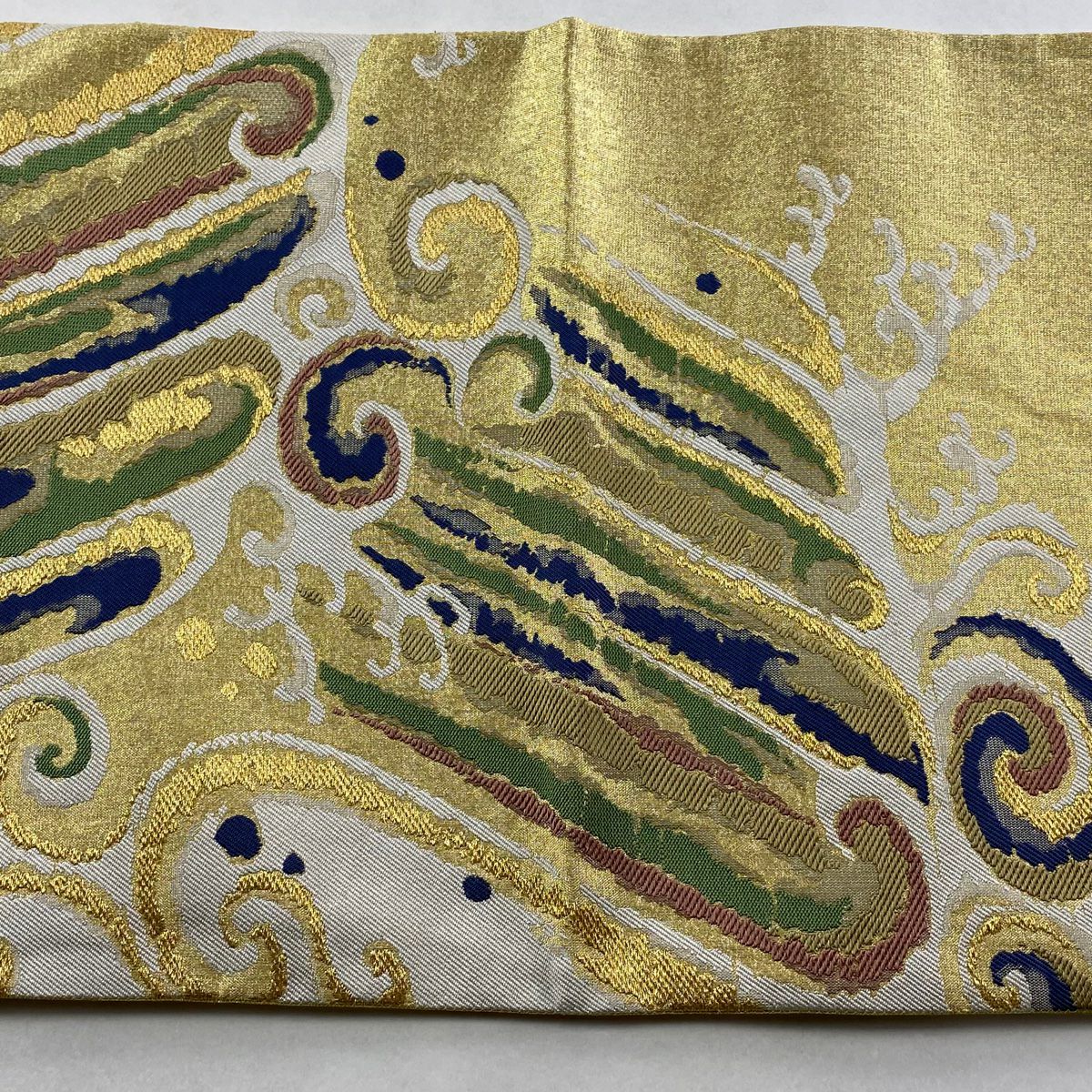 【美品】 袋帶 秀品級 波頭 幾何圖案 金絲 金 六通 純蠶絲
