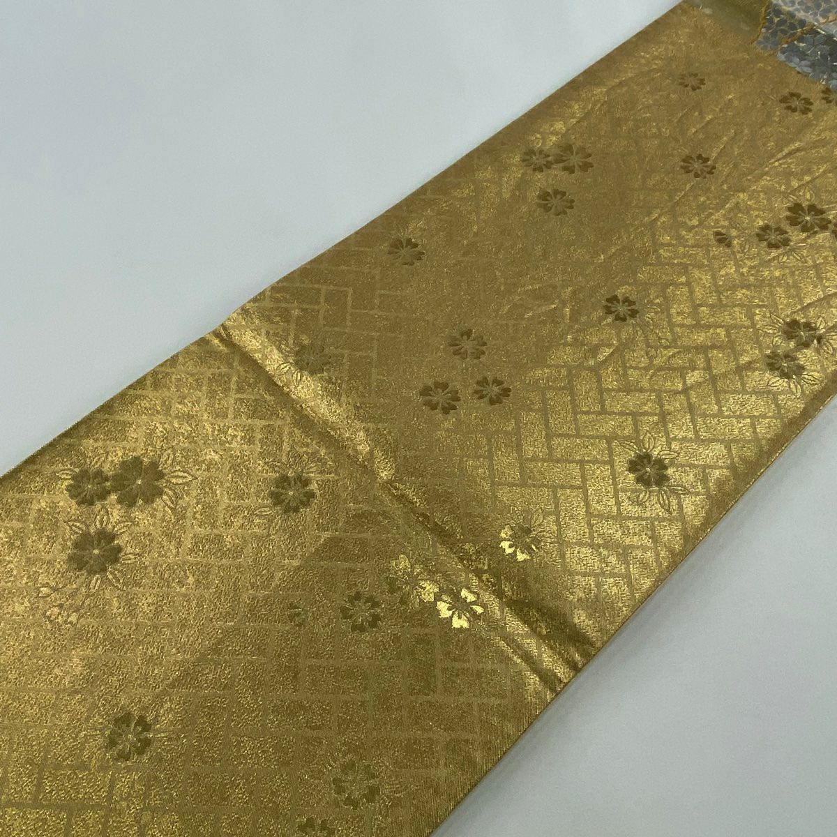 【美品】 袋帶 秀品級 花 立涌 金金箔 金絲 金色 六通 純蠶絲