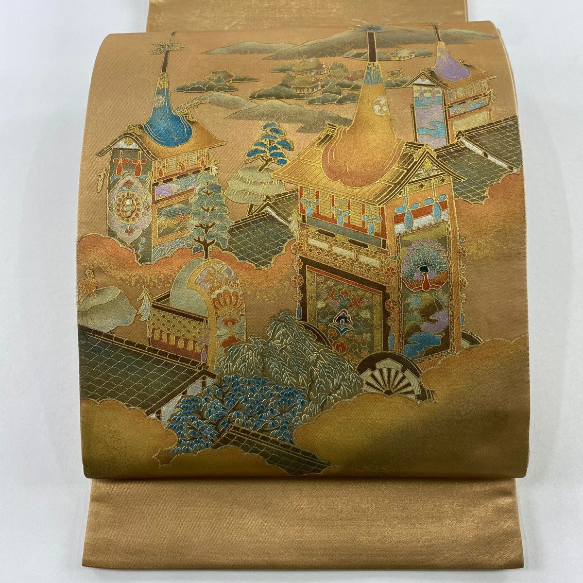 袋帶 秀品級 山鉾 樹木 金銀彩 金金箔 淺茶 純蠶絲