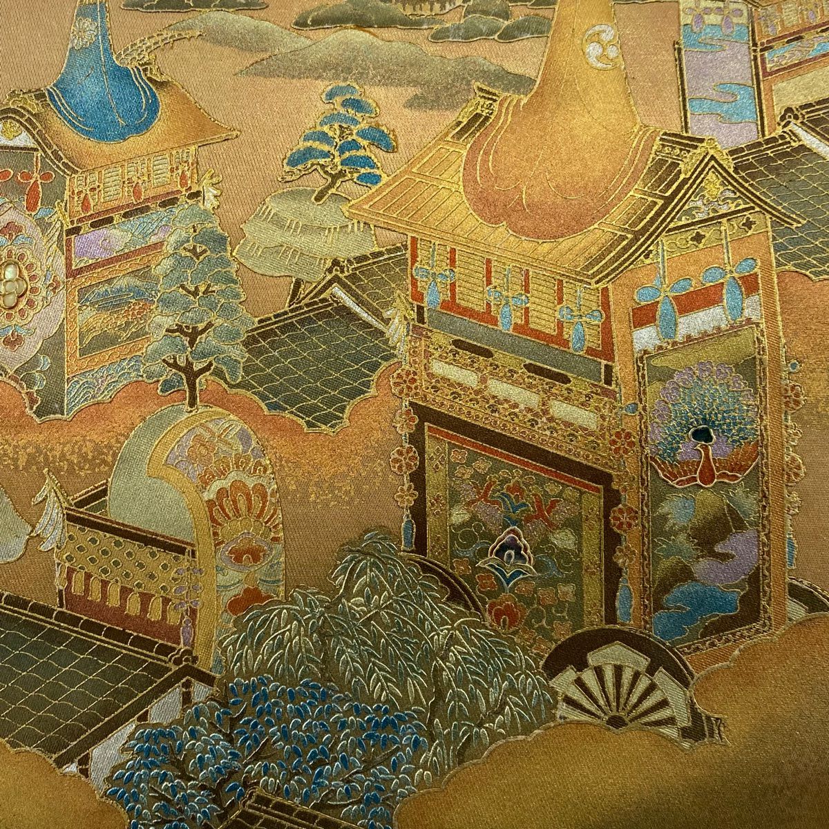 袋帶 秀品級 山鉾 樹木 金銀彩 金金箔 淺茶 純蠶絲