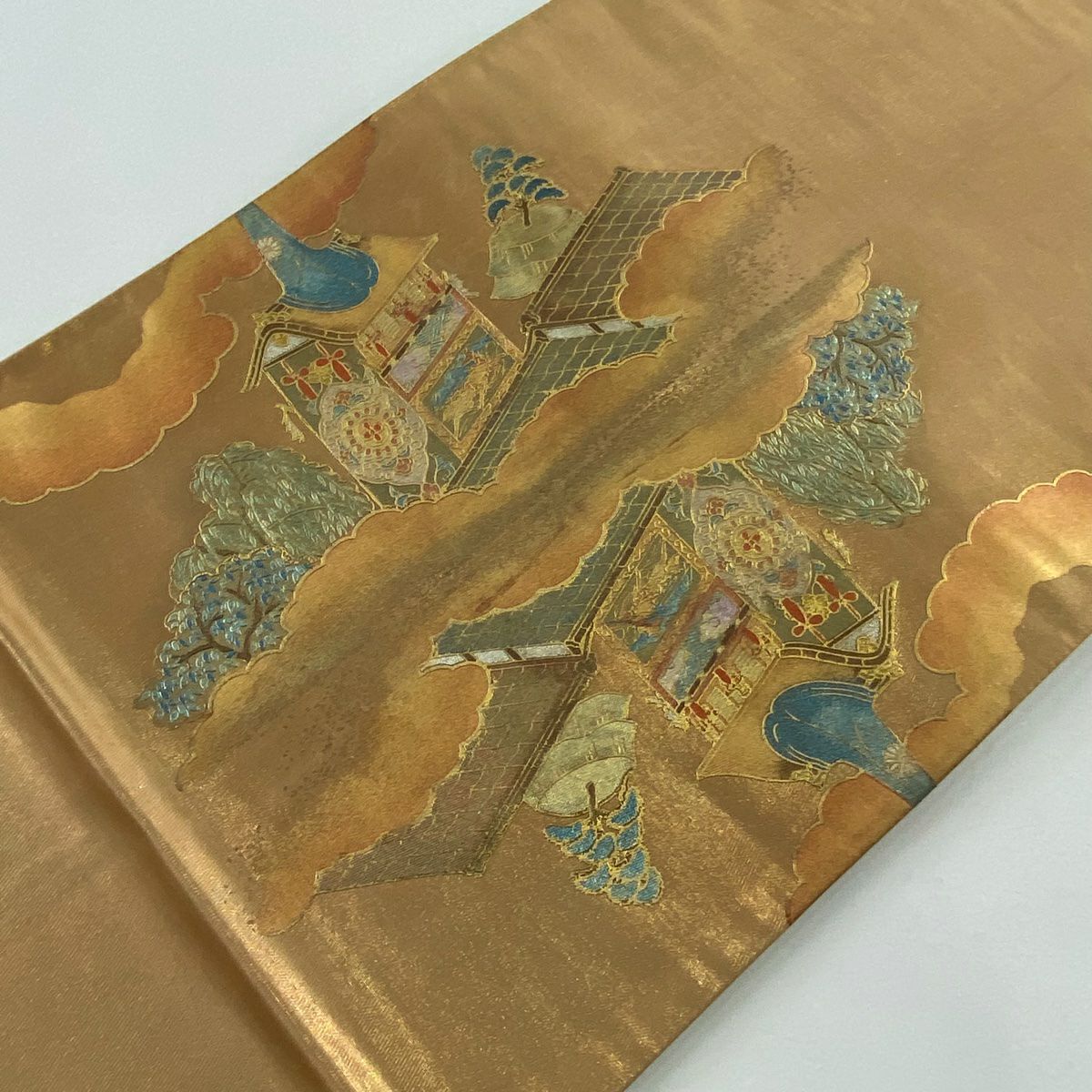 袋帶 秀品級 山鉾 樹木 金銀彩 金金箔 淺茶 純蠶絲