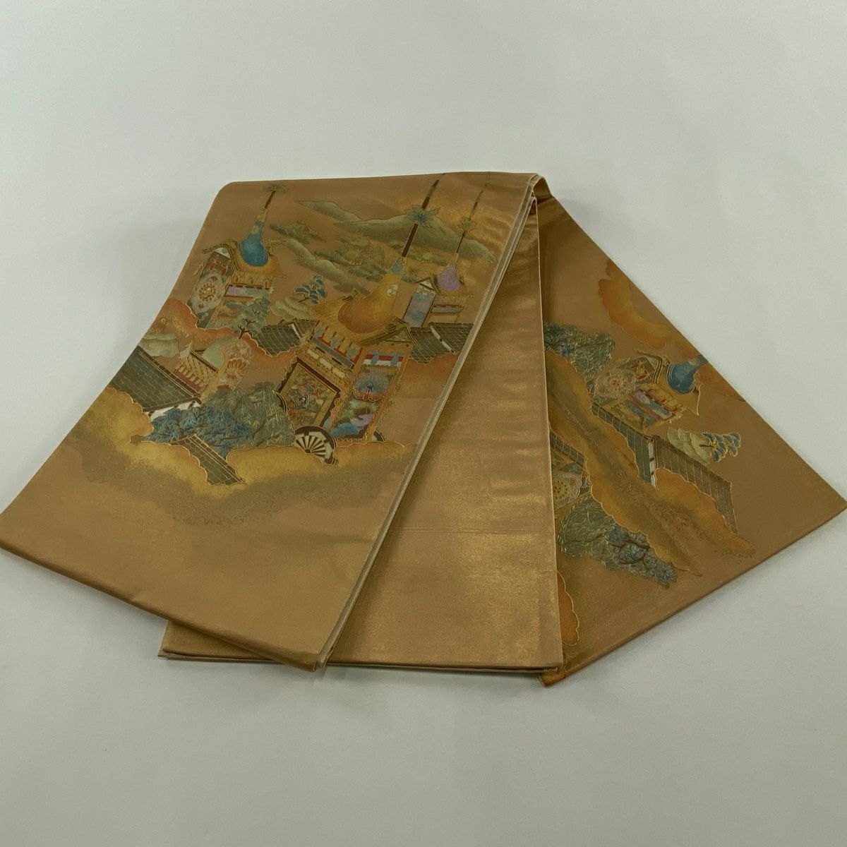 袋帶 秀品級 山鉾 樹木 金銀彩 金金箔 淺茶 純蠶絲