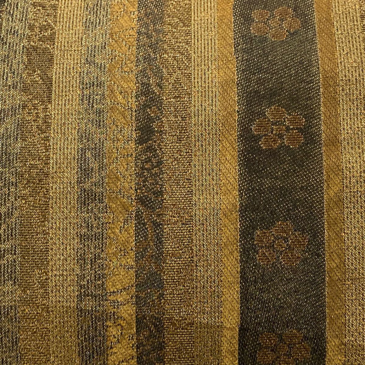 【美品】 袋帶 秀品級 條紋 梅花花 金絲 茶 全通 純蠶絲