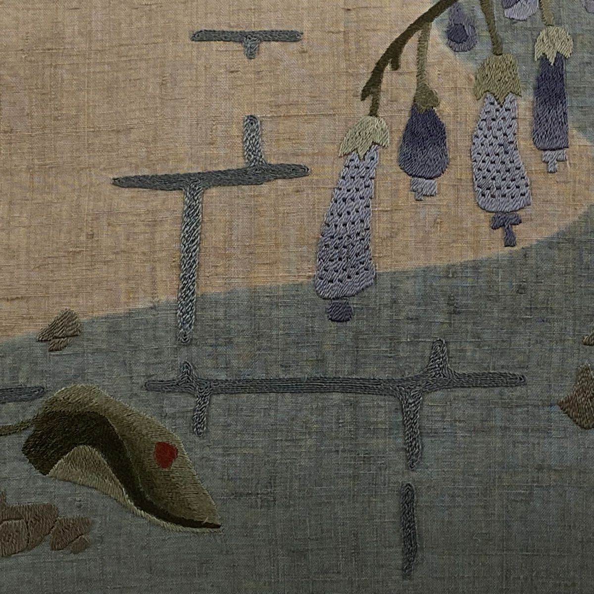 名古屋帶 秀品級 紬織織 生物 霞 刺繡 灰綠 純蠶絲