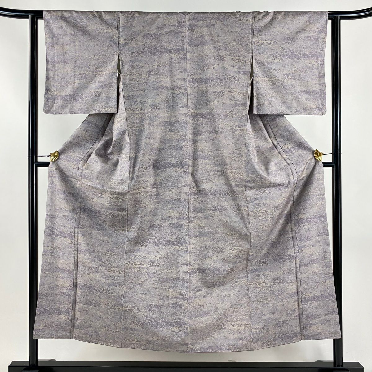 【美品】 大島織 身長152cm 袖長61cm S 雙層 紬織織 證書齊全 霞 灰紫 純蠶絲 名品級