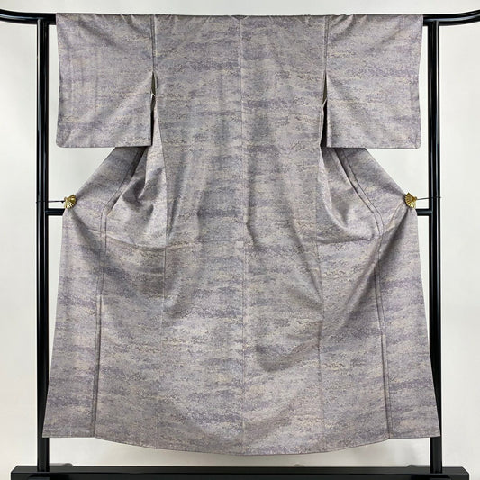【美品】 大島織 身長152cm 袖長61cm S 雙層 紬織織 證書齊全 霞 灰紫 純蠶絲 名品級
