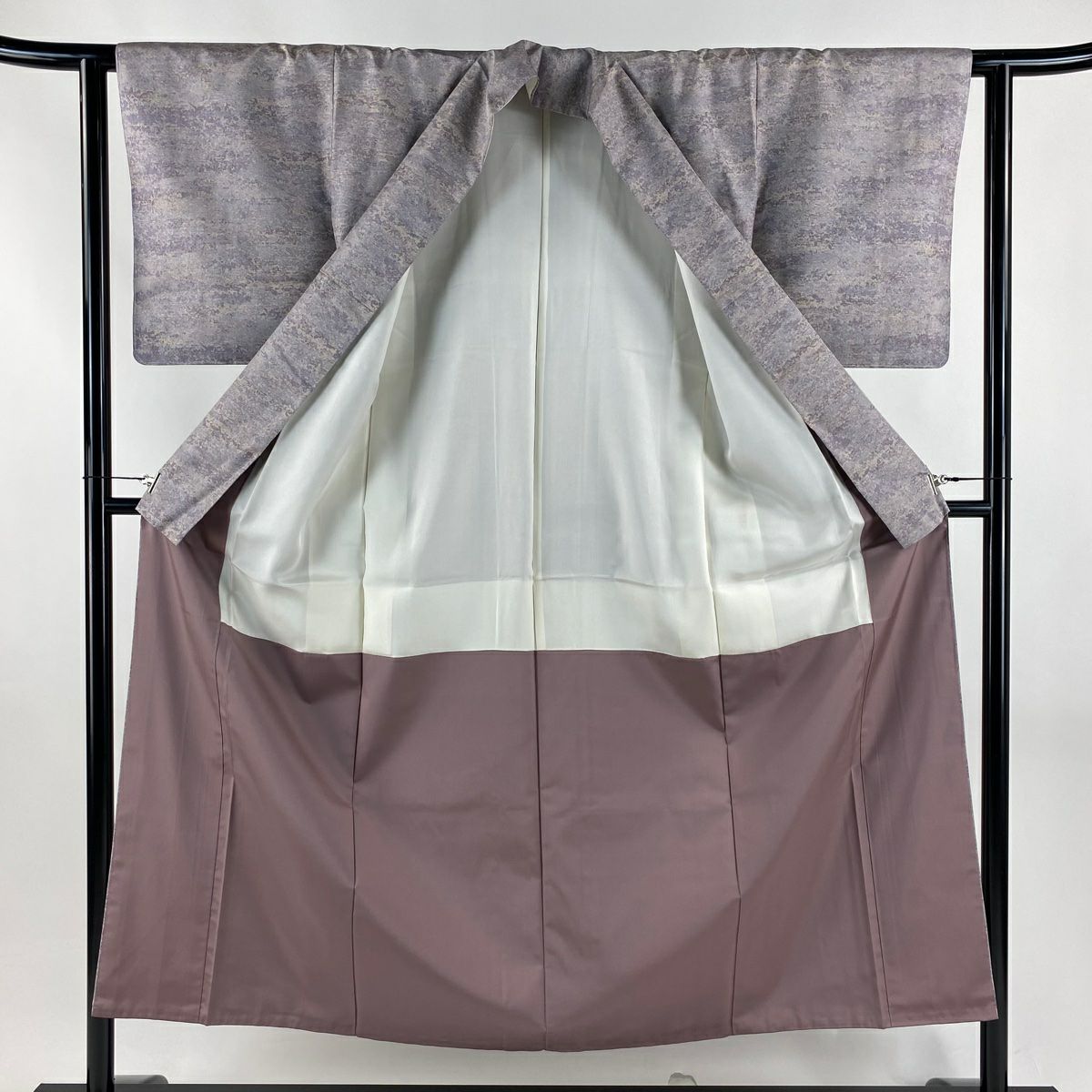 【美品】 大島織 身長152cm 袖長61cm S 雙層 紬織織 證書齊全 霞 灰紫 純蠶絲 名品級