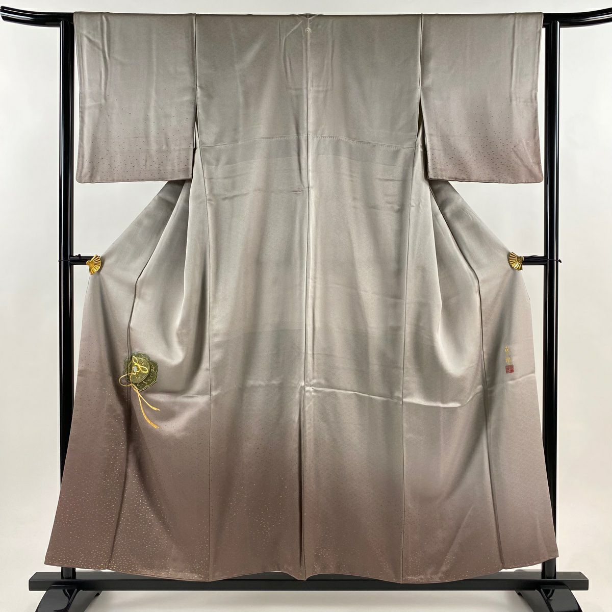 付下 身長156cm 袖長64.5cm M 雙層 人間國寶 福田喜重 落款 鏡裏文 刺繡 金銀彩 灰紫 純蠶絲 名品級 一つ紋