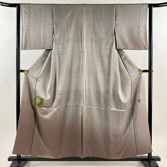付下 身長156cm 袖長64.5cm M 雙層 人間國寶 福田喜重 落款 鏡裏文 刺繡 金銀彩 灰紫 純蠶絲 名品級 一つ紋