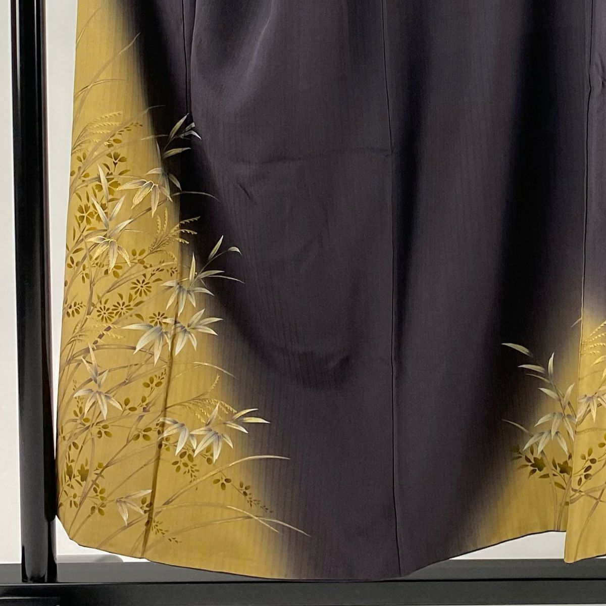 付下 身長154.5cm 袖長67cm M 雙層 笹 秋草 金絲 金銀彩 茶紫 純蠶絲 名品級