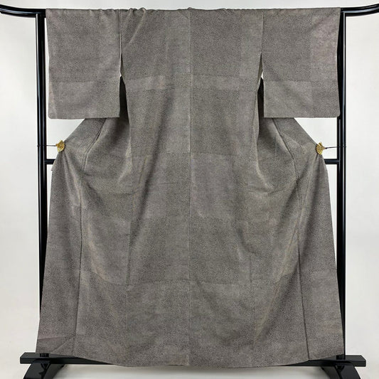【美品】 小紋 身長160cm 袖長65cm M 雙層 紬織織 變化市松樹 幾何學 焦茶 純蠶絲 名品級