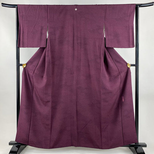 【美品】 江戶小紋 身長160cm 袖長63cm S 雙層 人間國寶 中村勇二郎 落款あり 葉 紫 純蠶絲 逸品級 一つ紋