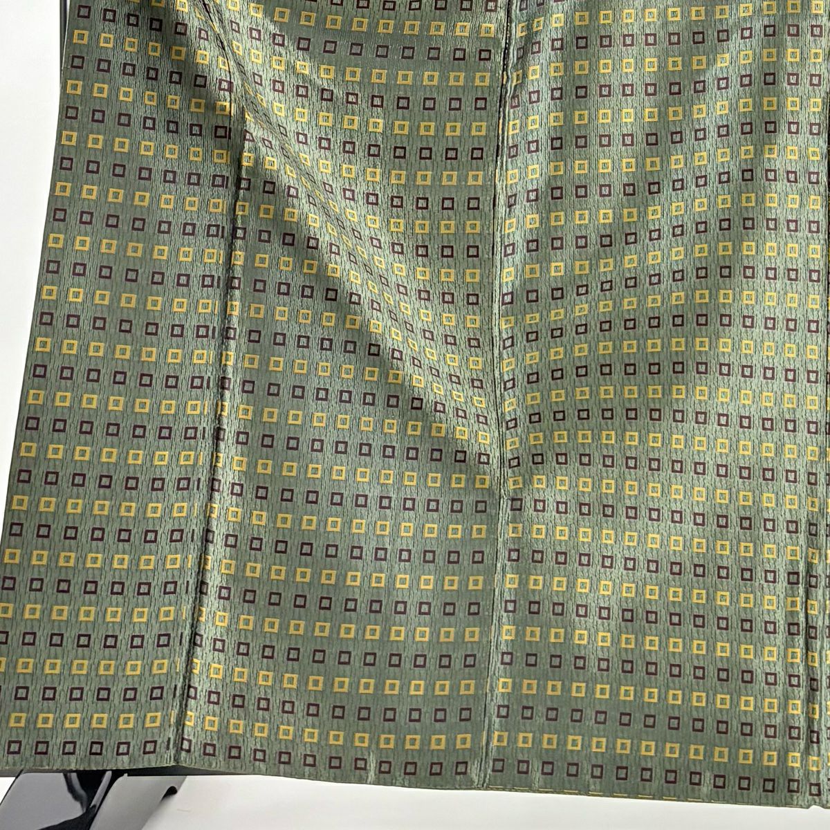 【美品】 小紋 身長163.5cm 袖長64.5cm M 雙層 幾何學圖案 綠 純蠶絲 逸品級