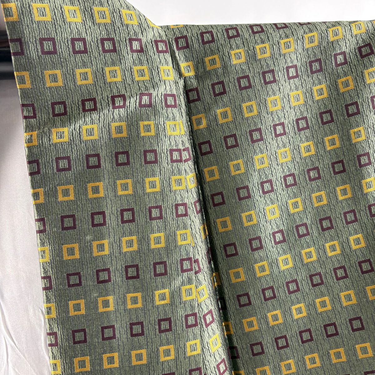 【美品】 小紋 身長163.5cm 袖長64.5cm M 雙層 幾何學圖案 綠 純蠶絲 逸品級