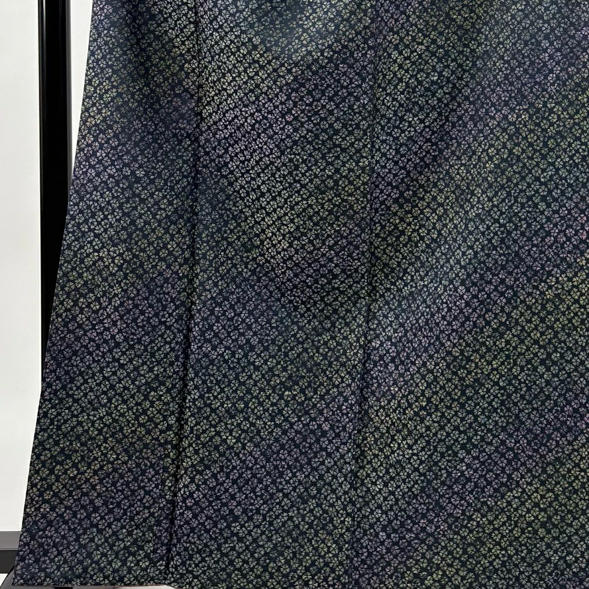 【美品】 紬織 身長163.5cm 袖長66cm M 雙層 ほていや 花紋 深藍 純蠶絲 逸品級