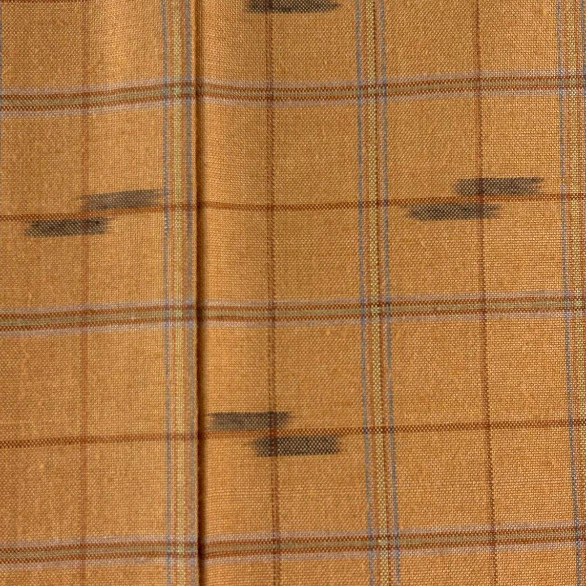 【美品】 紬織 身長166.5cm 袖長65.5cm M 雙層 久米島紬織 證書あり 格子 幾何圖案 茶 純蠶絲 逸品級
