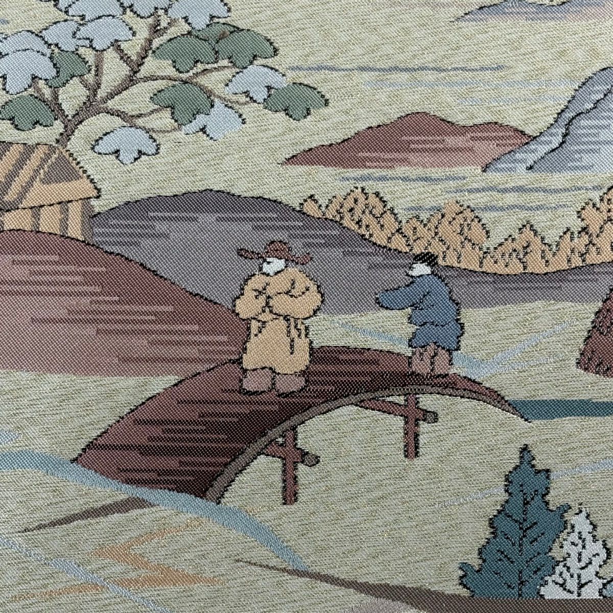 【美品】名古屋帶 名品級 人物 山並 金通 素色 純蠶絲